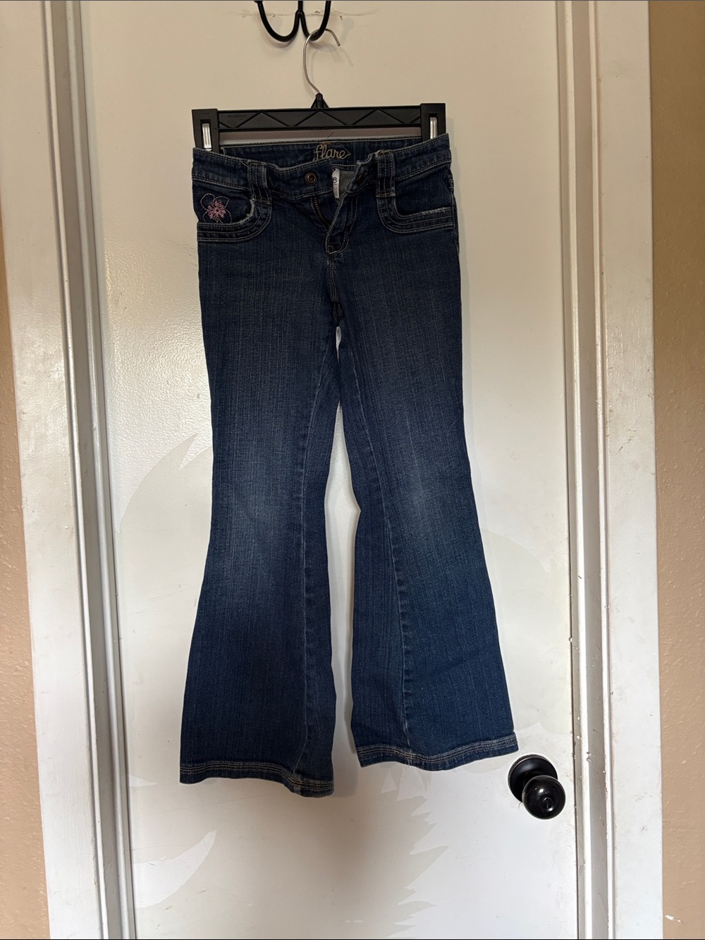 Old Navy Dark Blue Flare Jeans with Pink Pocket Detail